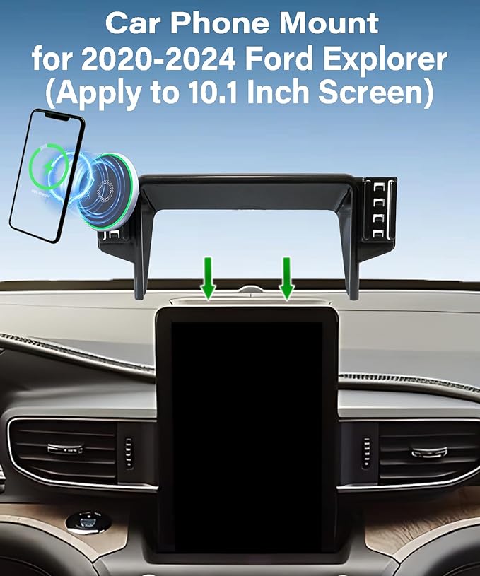 Car Phone Holder for Ford Explorer 2020 2021 2022 2023 2024 Accessories 15W MagSafe Fast Wireless Charger Cell Phone Mount Apply to 10.1 Inch Touch Screen Fixed Clip 360° Rotation