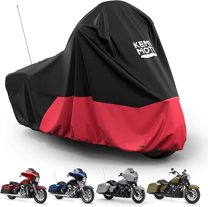 KEMIMOTO Heavy Duty 420D Motorcycle Cover Fits Side Top Box Waterproof Outdoor Compatible with Touring, Touring Ultra Limited Road King Street Glide Road Glide All Weather Dust Sunlight Rain Cover