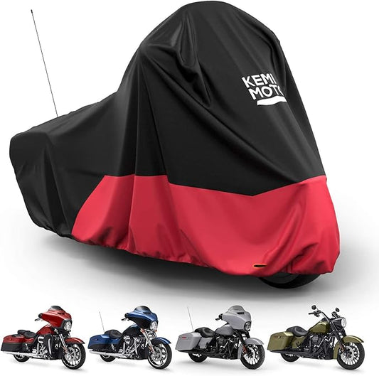 KEMIMOTO Heavy Duty 420D Motorcycle Cover Fits Side Top Box Waterproof Outdoor Compatible with Touring, Touring Ultra Limited Road King Street Glide Road Glide All Weather Dust Sunlight Rain Cover