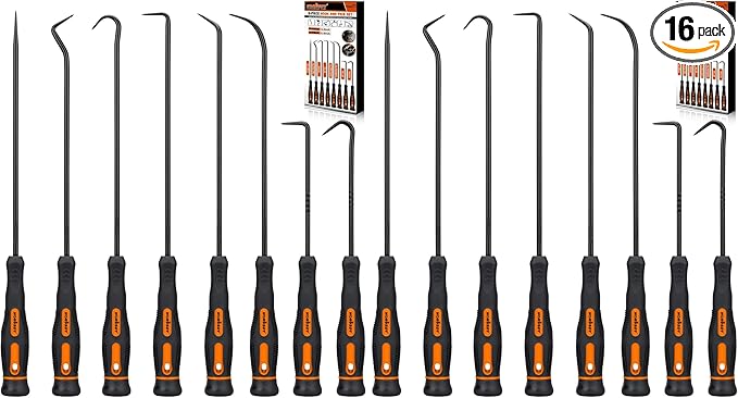 HORUSDY 8-Piece Professional Hook and Pick Set for Automotive Precision Work, Oil Seal Puller, O-Ring & Gasket Removal Tools with Ergonomic Handles for Mechanics, DIY Car Repair (Pack of 2)