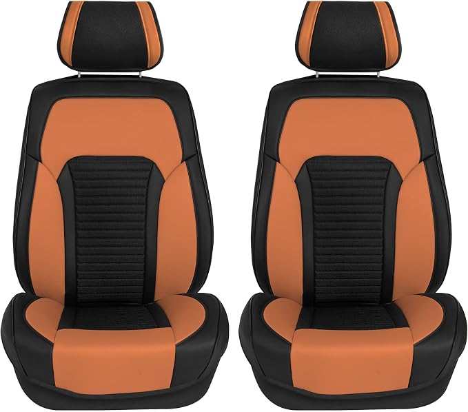 FH Group Front Set Faux Leather Car Seat Covers for Low Back Seat, Universal Fit, Airbag Compatible Car Seat Cushions for SUV, Sedan Brown