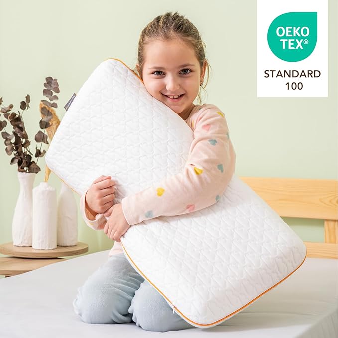 Kids Memory Foam Pillow for Sleeping, Breathable and Soft Pillows for Toddler, Boy, Girl, Small, 26x13x2.36 inches, White