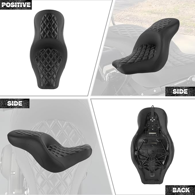 Motorcycle One-piece Seat Driver& Passenger Seat Fit for Harley Softail Low Rider FXLR FXLRS FXLRST 2018-later (#1 Seat-Rhombus)