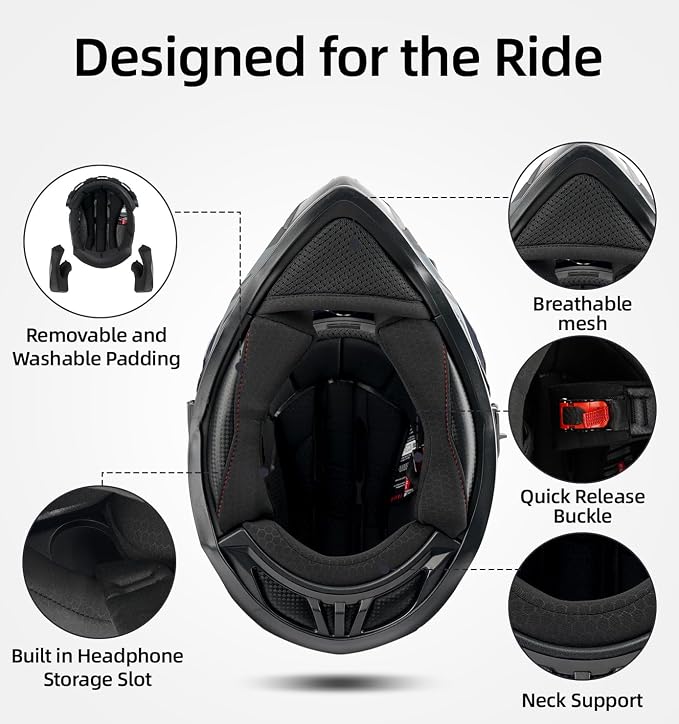 Orthrus Dual Sport Adventure Motorcycle Helmet DOT Certified for Adults, UV Protected Dual Visor & Intercom Slot, ATV UTV Dirt Bike Snowmobile Off Road Helmets