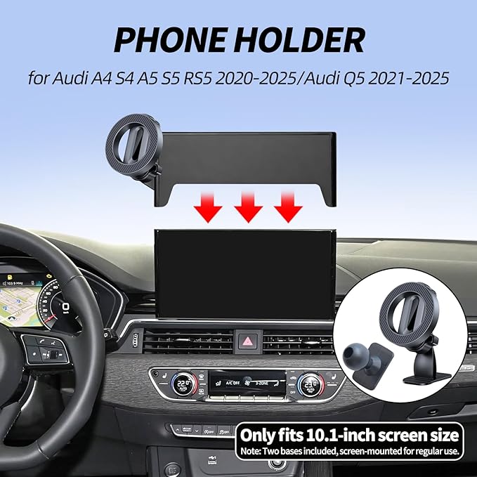 Phone Mount for MagSafe for Audi Q5 2021-2025 A4 S4 A5 S5 RS5 2020-2025 Accessories 10.1-inch Screen Adjustable Magnetic Carbon Fiber Pattern Phone Holder with Storage for iPhone Samsung