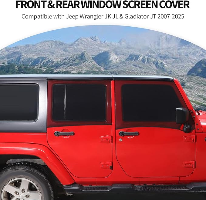 JeCar Front & Rear Window Screen Cover Compatible with Jeep Wrangler JK JL & Gladiator JT 2007-2025