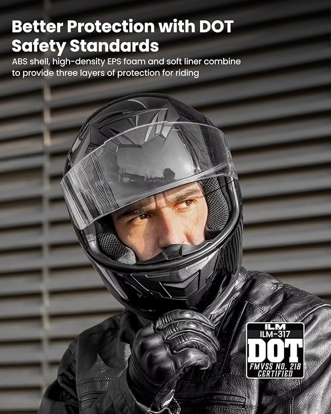 ILM Full Face Motorcycle Helmet for Motocross Street Bike DOT Certified 2 Visors Model-317(Gloss Black, XL)