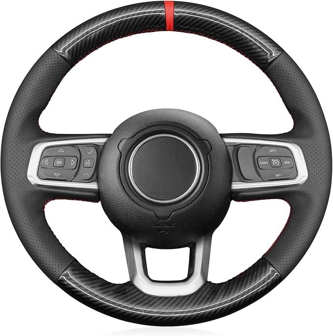 MEWANT Steering Wheel Cover for Jeep Gladiator (JT) 2020-2024 / Wrangler (JL) 2019-2024 / Wrangler Unlimited 2018-2023 Hand-Stitched Leather Car Steering Wrap for Jeep