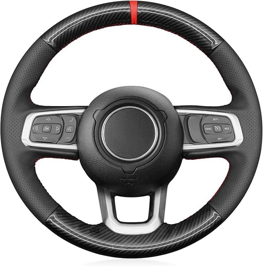 MEWANT Steering Wheel Cover for Jeep Gladiator (JT) 2020-2024 / Wrangler (JL) 2019-2024 / Wrangler Unlimited 2018-2023 Hand-Stitched Leather Car Steering Wrap for Jeep