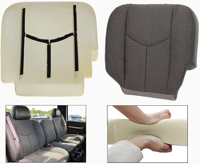 GXARTS Dark Gray 69C Driver Side Bottom Cloth Seat Cover & Seat Foam Cushion Replacement Compatible with Chevy Silverado GMC Sierra 1500 HD 2500 HD 3500 2003 2004 2005 2006 2007