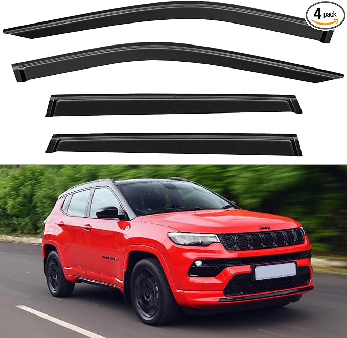Window Visors Rain Guards for 2017-2026 Jeep Compass, Out-Channel Window Vent Wind Deflectors Visors Shades for 17-26 Compass