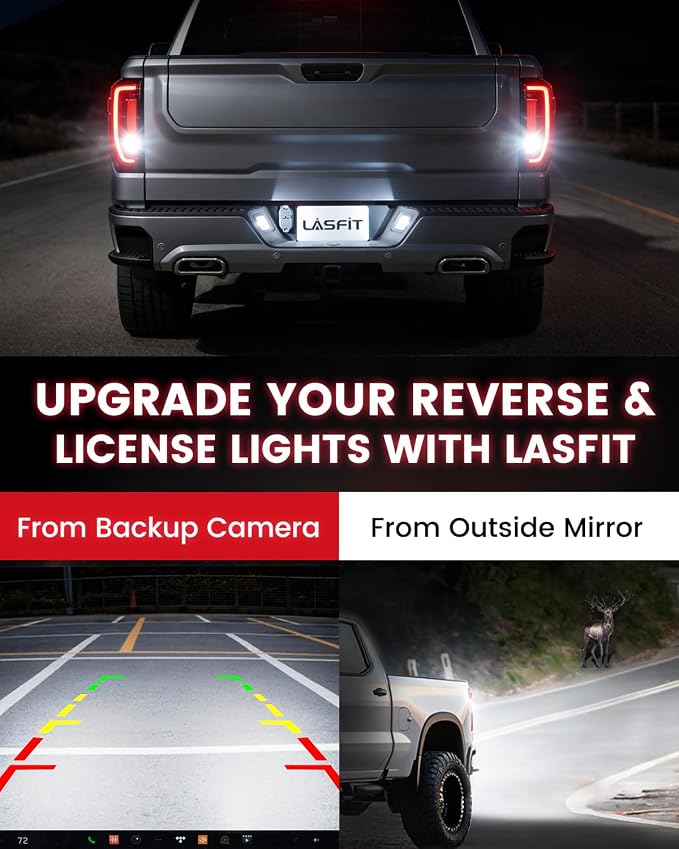 LASFIT for GMC Sierra 1500 Back Up Reverse Light and License Plate Light 194/921 LED Bulbs for 2014-2019 2020 2021, Canbus White Combo Kit, 6000K, Non-Polarity, 4 pcs