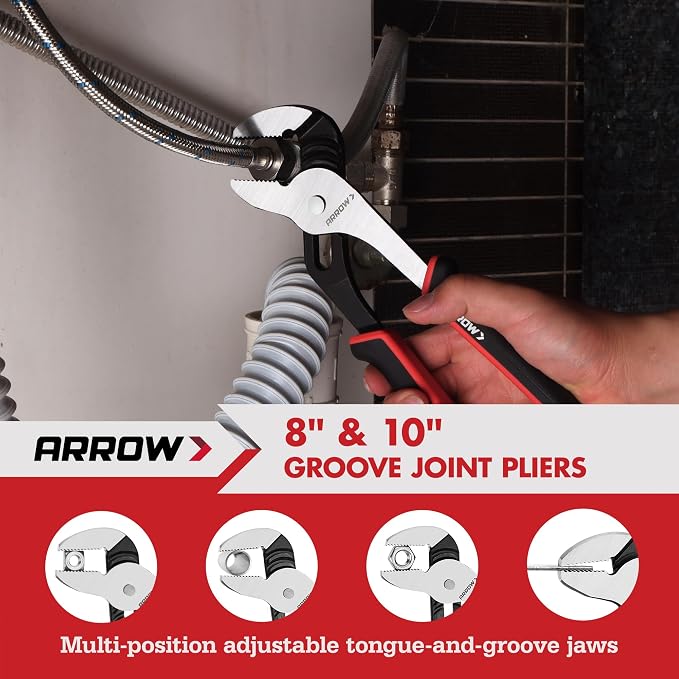 ARROW 6PCS Pliers Set, 8" Long Nose, Diagonal Cutting, Linesman, Slip Joint, 8" & 10" Groove Joint, Dual-Color Non-Slip Handle, Carbon Steel, for DIY, Home Repair & Maintenance