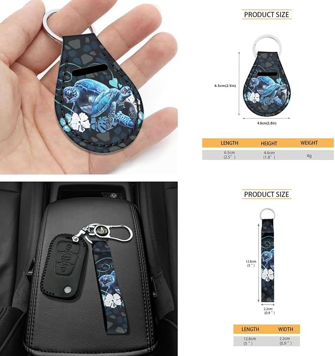 12 Pieces Car Accessories Sea Turtle Print Car Seat Covers Full Set,Seat Belt Pads,Steering Wheel Covers,Vehicle Key Chain,Cup Coasters,Lipstick Holder for Women Blue Black