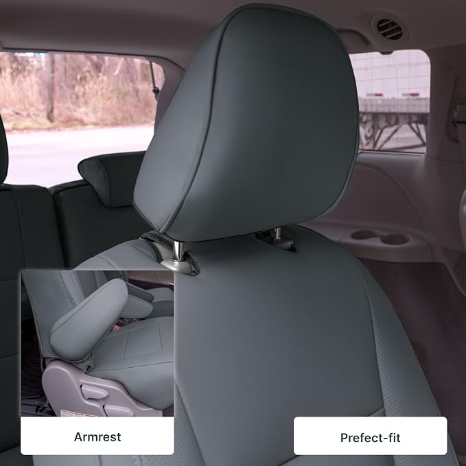 FH Group Custom Fit Car Seat Covers Specifically Made for 2011-2020 Toyota Sienna 8 Passenger, Car Seat Cover 2nd Row, Automotive Seat Covers in Solid Gray Faux Leather, Waterproof and Washable