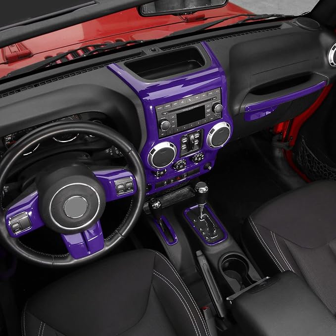 10PCS Full Set Interior Trim Kit for 2011-2018 Jeep Wrangler JK JKU,Center Console Trim, Dashboard Conditioning Switch Co-Pilot Handle Armrest Box Gear Shift Cover Trim(Purple)