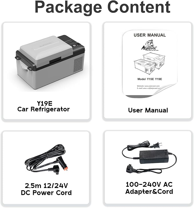 Alpicool Y19E Portable Fridge 12 Volt Car Refrigerator 21Quart Freezer for Fishing, Camping, RV, Truck, Boat-12/24V DC(Grey&Black)