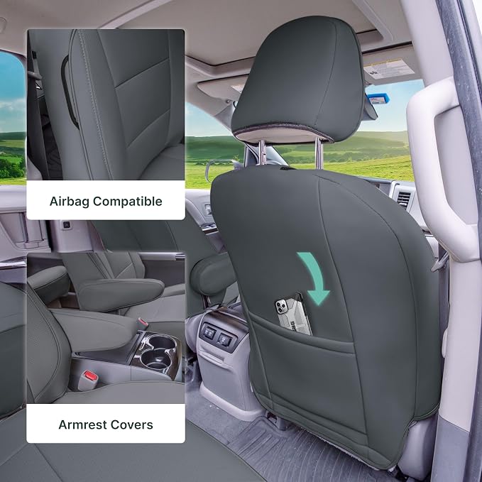 FH Group Custom Fit Car Seat Covers Specifically Made for 2011-2020 Toyota Sienna 8 Passenger, Full Set Solid Gray Faux Leather Automotive Seat Covers, Waterproof and Washable Seat Covers
