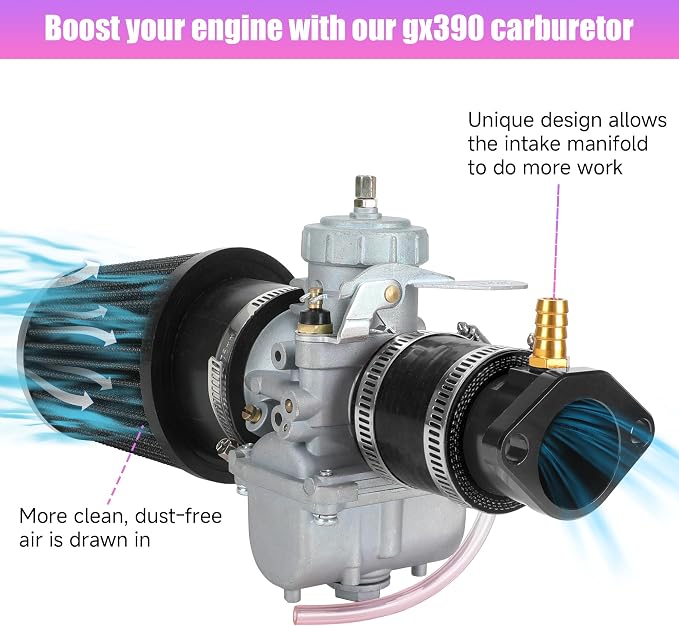 VM34 Carburetor Carb Exhaust Header Muffler Stage 2 Kit Replacement for Predator 420cc GX390 GX340 GX270 301cc 11Hp 13Hp Engine Mini Bike Go Kart Lawnmower Water Pump Pressure Washer Parts