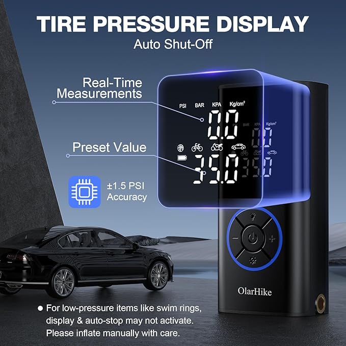 OlarHike Tire Inflator Portable Air Compressor, Smart Dual Hose System, Auto Air Pump for Car Tires, Bike,Bicycle, Motorcycles,Electric Pump with LED Light & Digital Pressure Gauge