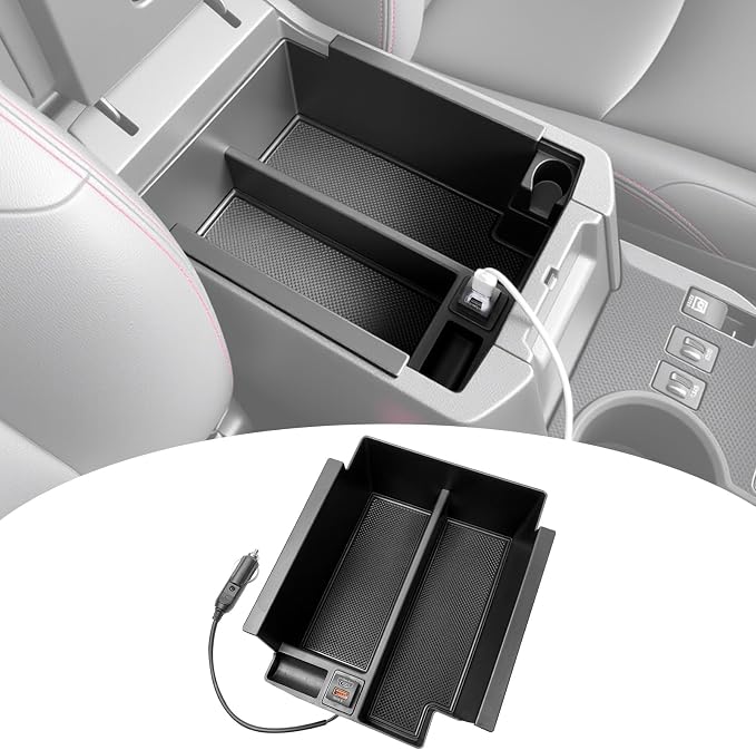 Center Console Organizer with Fast Charger for 2010-2024 Toyota 4Runner Insert Armrest Box Storage Tray W/USB Fast Charging for 10-24 4 Runner Interior Accessories