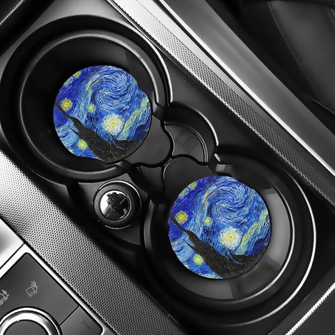 Xoenoiee Universal 11 Pack Car Seat Cover Front & Rear Protector SUV Car Full Set for Women with Steering Wheel Cover + Seat Belt Cover+ Cup Coasters+ Key Chains - Van Gogh Starry Night