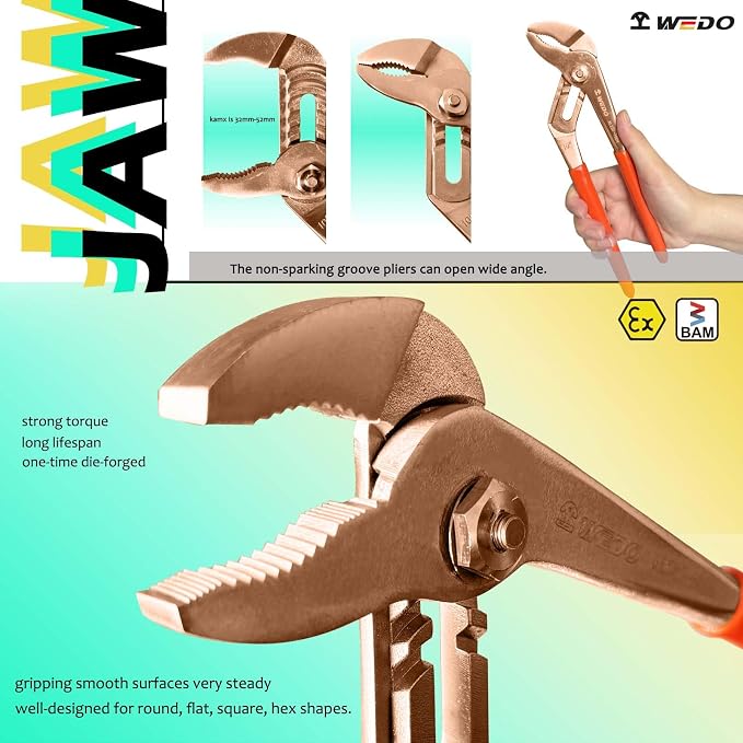 WEDO 10" Groove Joint Pliers,Tongue-and-Groove Pliers,Beryllium Copper,Non-magnetic,Length 250mm,Max jaw opening 45mm,DIN Standard, BAM & FM Certificate
