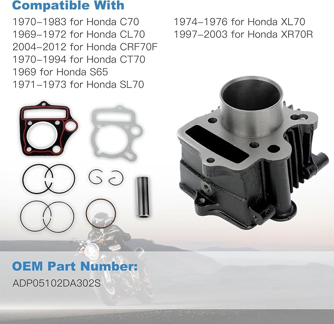 ECCPP New Cylinder Piston Ring Gasket Fit 2004-2008 for Honda for CRF70F, 1971-1983 for Honda for C70 Piston Kit