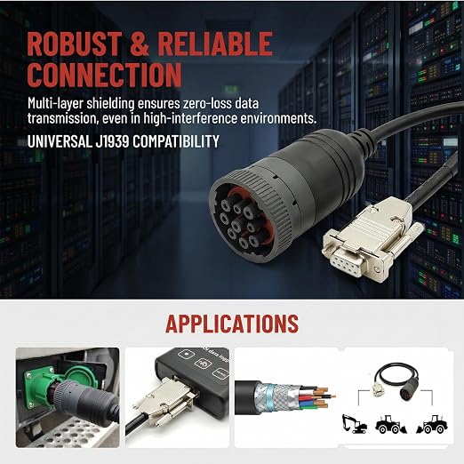 J1939 Deutsch 9Pin Connector to DB9 Female CAN Cable，DB9 to J1939 CAN Bus Diagnostic Adapter Cable for Heavy Duty Vehicles 50CM