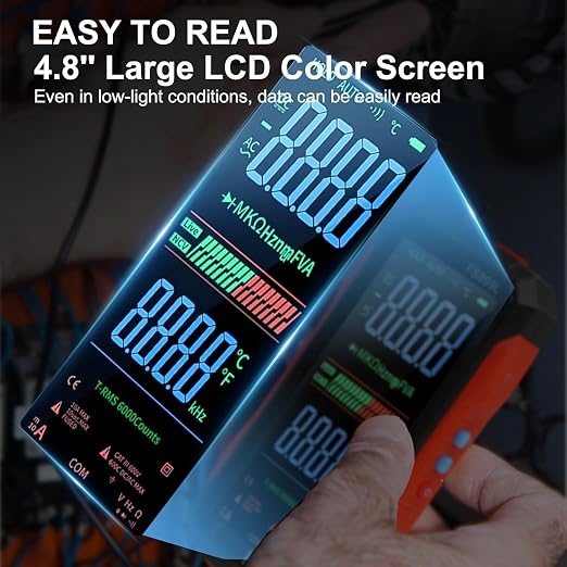Digital Multimeter Tester Rechargeable Smart Digital Multimeter USB-C Charging True RMS Electrical Tester AC DC Voltage Current Tester with Large Display for Industrial Electrical Issues(FS899L)