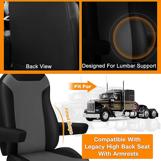 Seat Cover Fit for Legacy High Back Seat with Armrests | Heavy Duty PU Leather Driver or Passenger Side High Back Semi Truck Seat Cover with Armrests