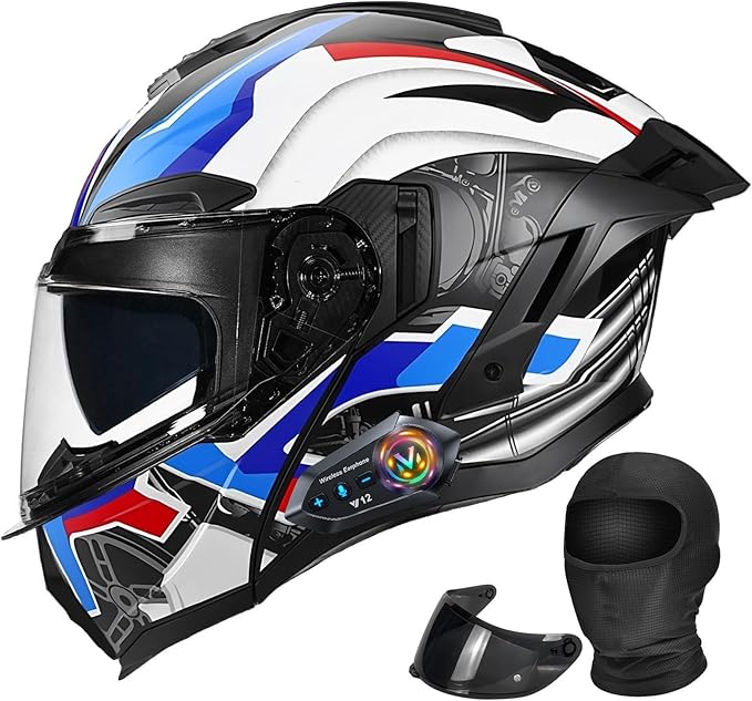 Bluetooth Modular Motorcycle Helmet with Dual Visors, DOT ApprovedBuilt-in Sun Shield, Removable Washable Liner for Adults Men Women, Casco Moto Hombre Mujer