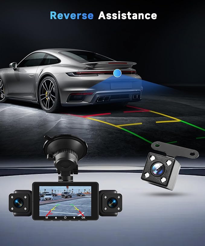 4 Channel 360° Dash Camera Front and Rear Inside Left Right, 3 Inch Dash Cam Support WiFi, Built-in Night Vision Sensitive Motion Detection 24/7 Recording Parking Mode Monitor Reversing Help