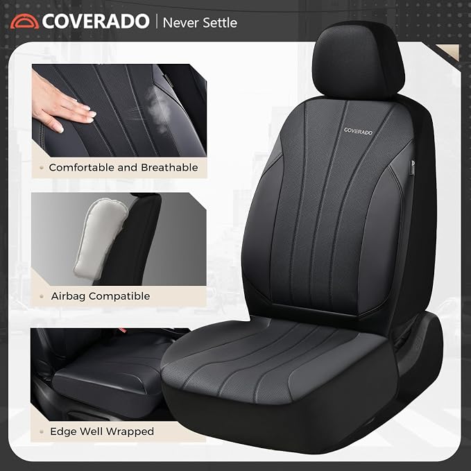 Coverado Seat Covers, Red Car Seat Covers Full Set, Automotive Seat Covers 5 Seats, Waterproof Black Car Seat Protectors Universal Fit for SUVs Trucks Sedans