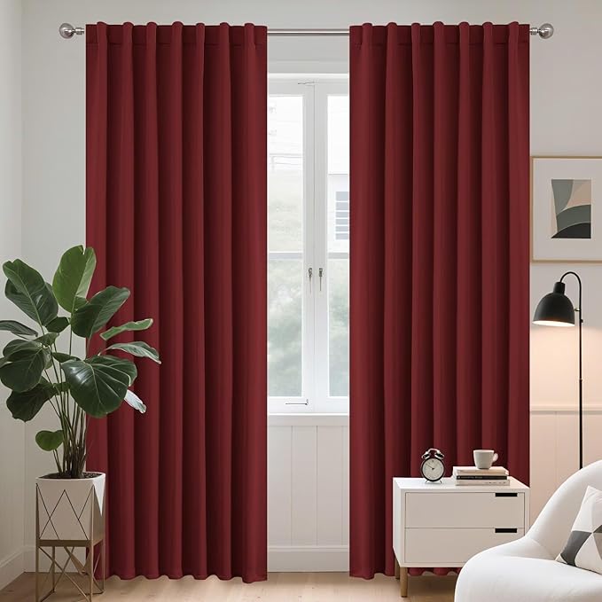Joydeco 72 Inch Blackout Curtains for Bedroom, Thermal Insulated Black Out Curtains, Room Darkening Drapes for Living Room Window Rod Pocket Back Tab (W52 x L72 Inch, Burgundy Red)