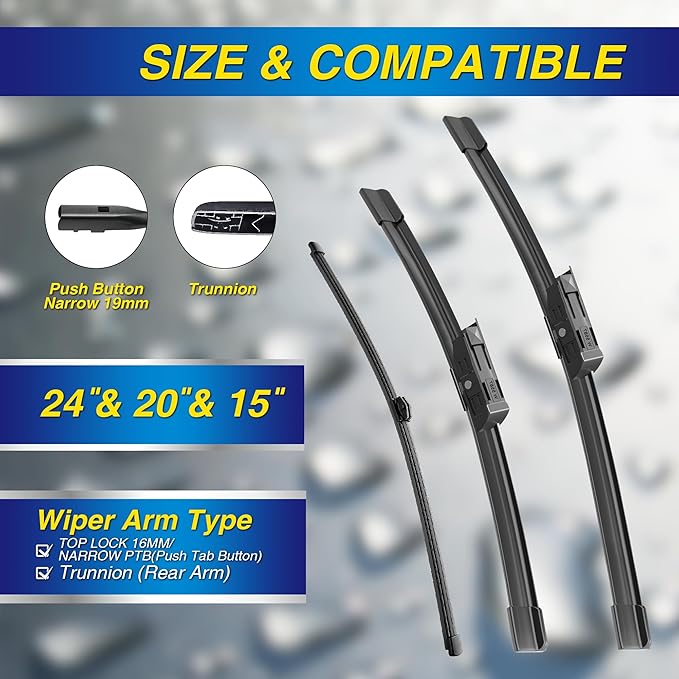 5 PLUS® Silicone Windshield Wipers Replacement for 2018-2024 Audi Q5 Wiper Blades(Set of 3),Automotive Replacement Windshield Wiper Blades For My Car-24"/20"/15"