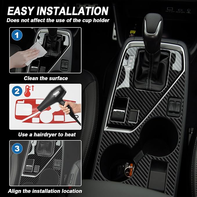Real Carbon Fiber Gear Shift Panel Trim Cup Holder Panel Trim Compatible with Subaru Crosstrek 2024 2025 2026, Interior Decor Sticker Accessories for Subaru Impreza 2024 2025 2026