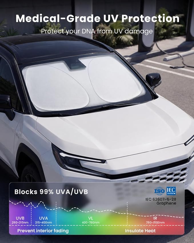 REEVAA 2026 3rd Pro Windshield Sunshade for 2019-2026 Toyota RAV4 | Dual-Layer Heat & Sun Defense, OEM Design | Foldable Sun Shade Car Accessories with Storage Bag