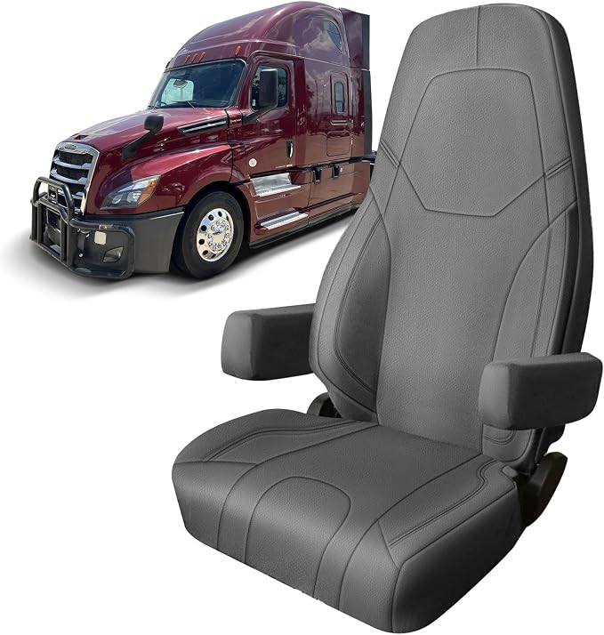 Leather Seat Cover Compatible with 2014-2025 Freightliner Cascadia 125 116 126, 33in High Back Seat Cover with Armrest Cover, Driver or Passenger Side Only One Seat