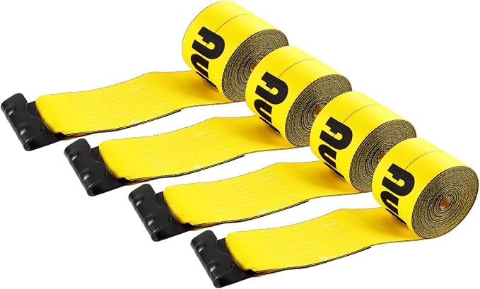 4" x30' Flat Hook Winch Straps 4 Pack and Strap Winder for Flatbed Trailer