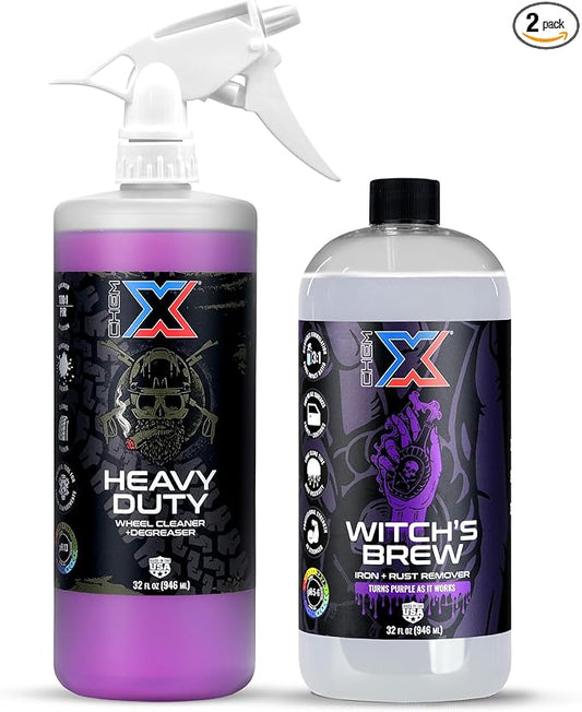 Chem-X Ultimate Wheel Decon Kit: Heavy Duty Wheel Cleaner (32oz) + Witch's Brew Iron & Rust Remover (32oz) -Color-Changing Decon, Removes Brake Dust & Iron Fallout