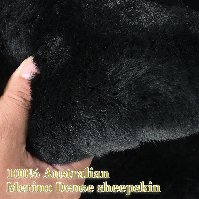 Aegis Cover Sheepskin Car Seat Cover Genuine Australian Merino Wool Front Seat Cover Luxury Dense Pelt Universal Fit for Most SUVs, Trucks, Bucket-Style, 54 X 22 Inches (CS-Black)