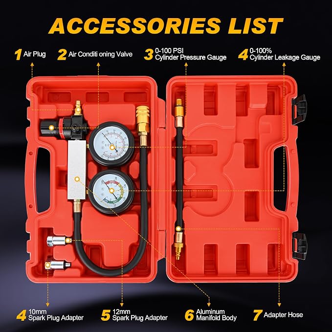 Nilight Cylinder Leak Down Tester, Gasoline Engine Compression Dual Gauge Leakdown Detector Automotive Tool Set with 10 12 14mm Spark Plugs