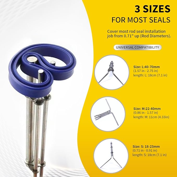 Hydraulic Seal Installation Tool Kit, Hydraulic Cylinder Piston Repair Seal Tools, U-Cup Rod Seal Installation Tool kit, Bearing Internal Sealing Ring Installation Tool, 3 pcs (Metallic)
