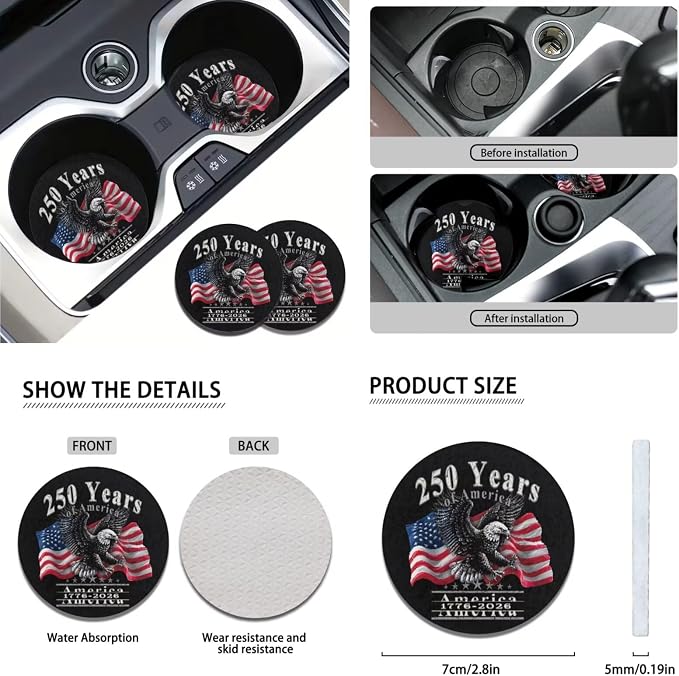 250 Years of America Eagle & Flag Car Seat Cover Set, Patriotic Auto Accessories, 11 Piece 4th of July Decorate, with Steering Wheel Cover and Seatbelt Pad Covers