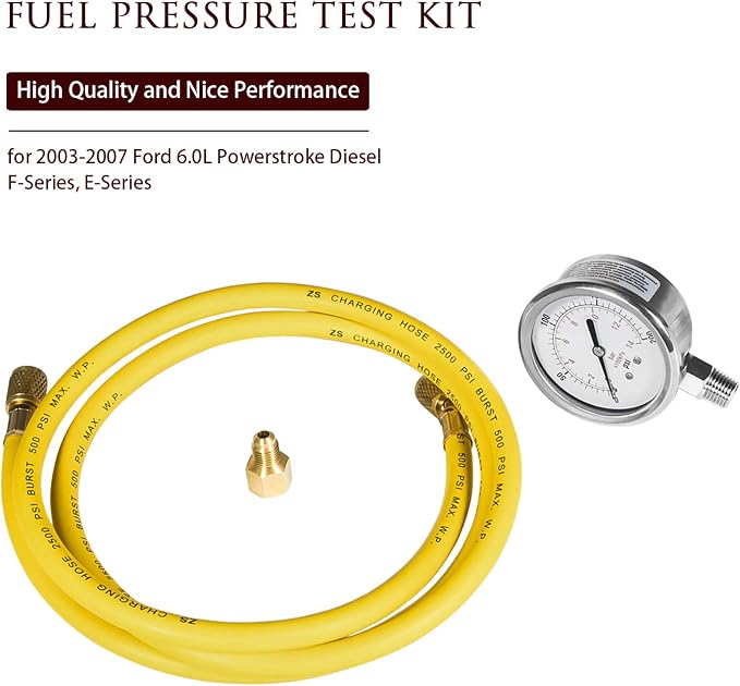 Engine Pressure Diagnostic Test Kit for 2003-2007 Ford 6.0L Powerstroke F-Series (F250 F350 F450 F550) & E-Series – Gauge with Extended Hose