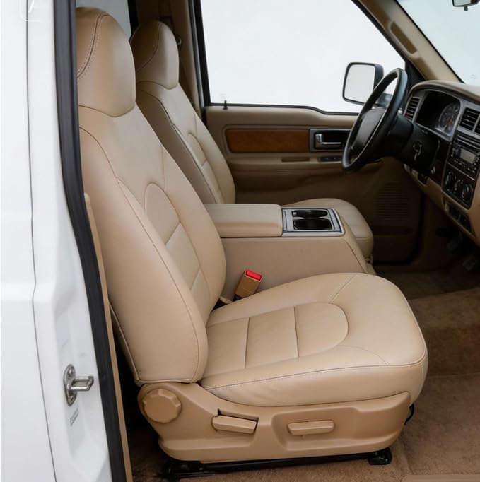 Seat Covers Compatible with F Series 250 350 450 550 1999 2000 | Tan leather bottom and top lean back seat covers compatible with F series 250 350 450 550 1999 2000 driver passenger side