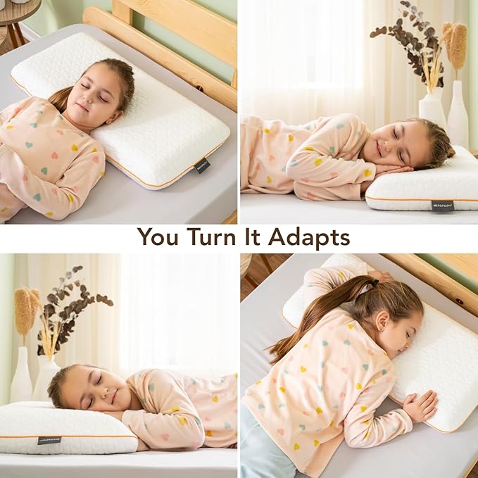 Kids Memory Foam Pillow for Sleeping, Breathable and Soft Pillows for Toddler, Boy, Girl, Small, 26x13x2.36 inches, White