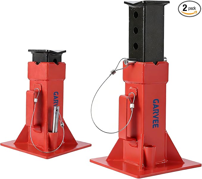 Garvee Heavy-Duty 12 Ton Jack Stands, 2 Pack Pin Type Supports with Quick-Lock for Trucks, RVs & Trailers, 11-18.5 Inch Adjustable Height, Professional Automotive Garage Equipment, Red