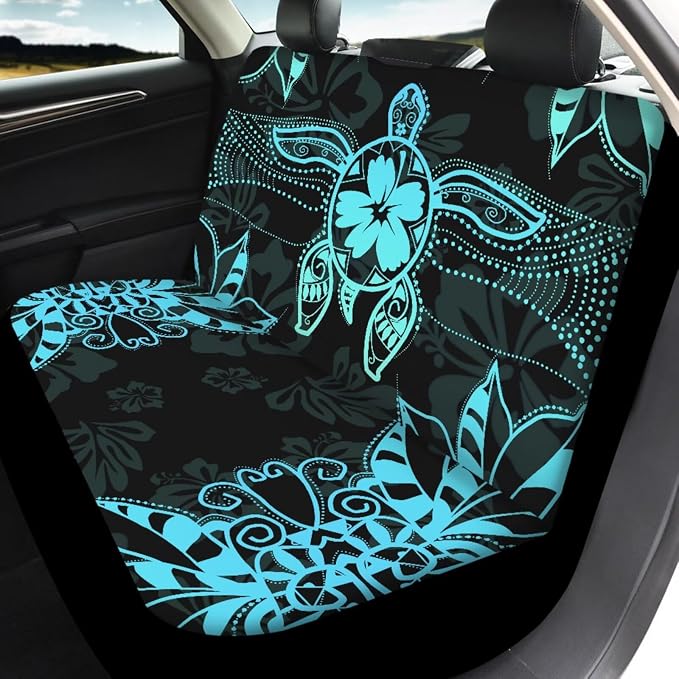 Ystardream Art Sea Turtle Car Seat Cover Full Set 11 Pcs with Steering Wheel Cover, Auto Seat Belt Covers Keychain & Cup Holder Pads, Universal Fit for SUV Sedan Truck, Protective Interior, Blcak